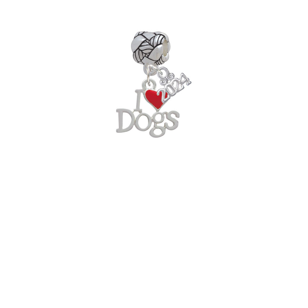 Delight Jewelry Silvertone I love Dogs with Red Heart Woven Rope Charm Bead Dangle with Year 2024 Image 2