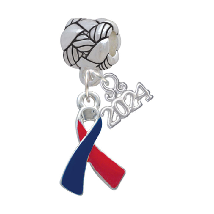 Delight Jewelry Silvertone Red and Blue Awareness Ribbon Woven Rope Charm Bead Dangle with Year 2024 Image 1