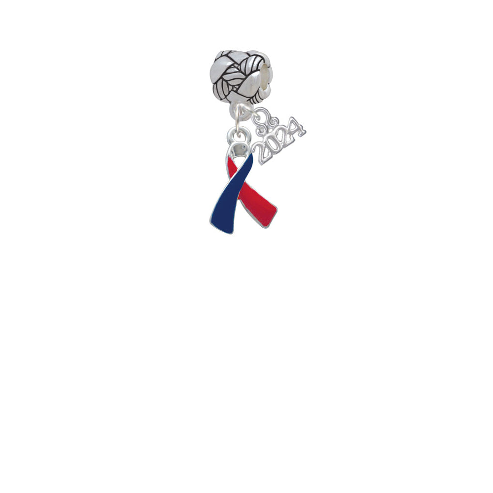Delight Jewelry Silvertone Red and Blue Awareness Ribbon Woven Rope Charm Bead Dangle with Year 2024 Image 2