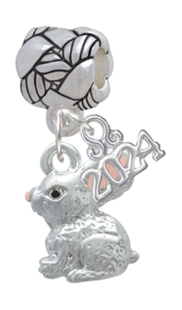 Delight Jewelry Silvertone 3-D Bunny Woven Rope Charm Bead Dangle with Year 2024 Image 1