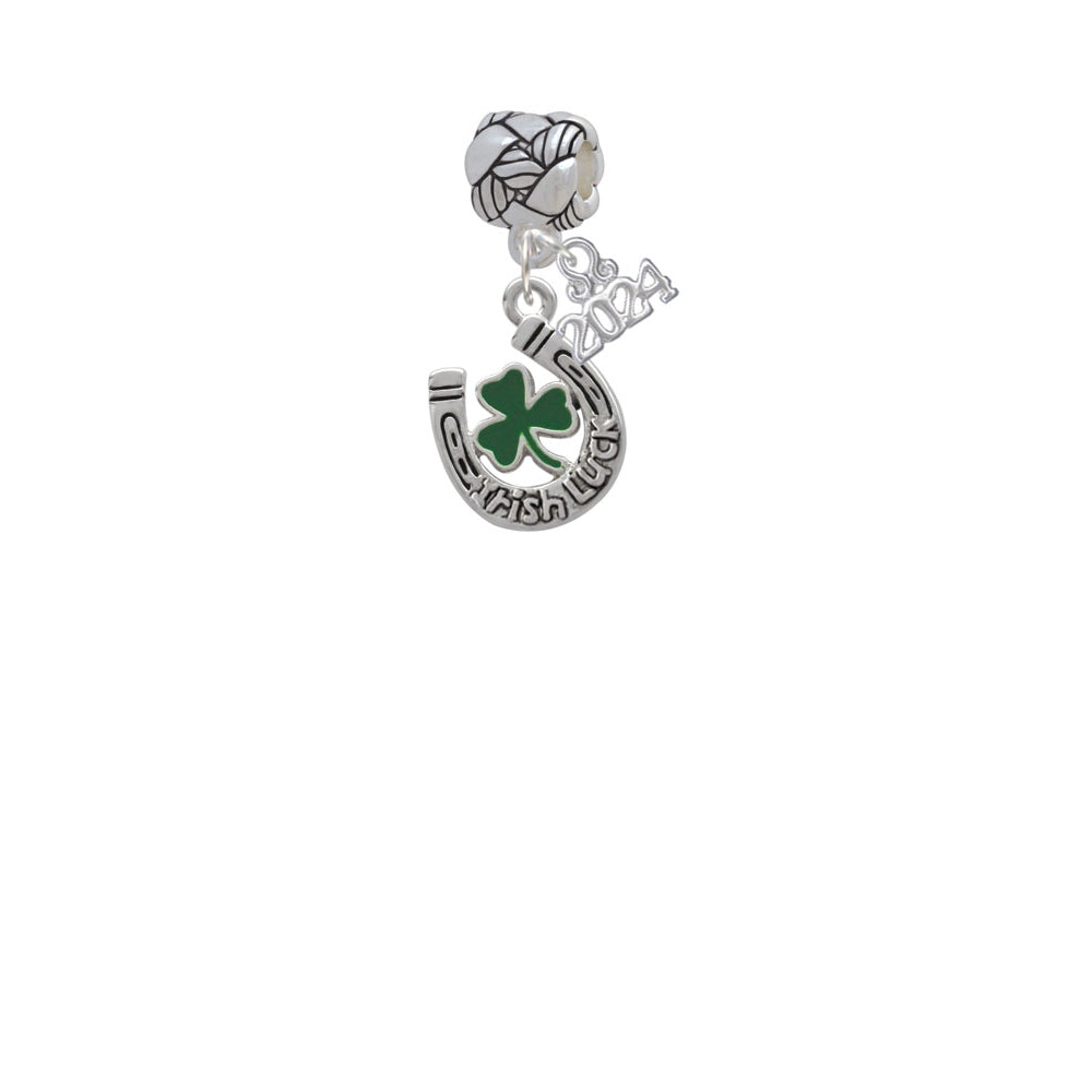 Delight Jewelry Silvertone Irish Luck Horseshoe with Shamrock Woven Rope Charm Bead Dangle with Year 2024 Image 2