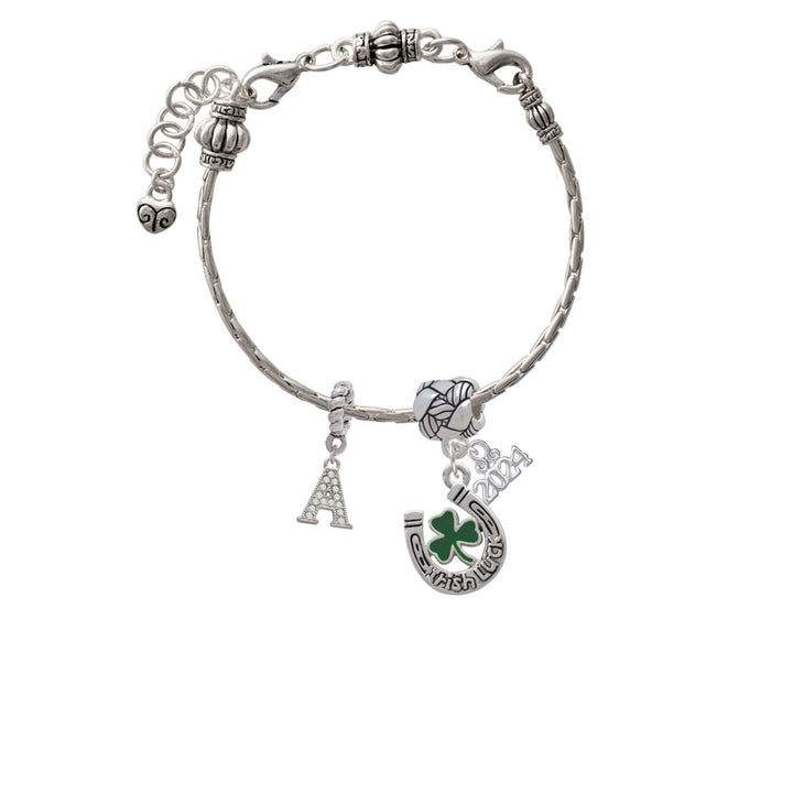 Delight Jewelry Silvertone Irish Luck Horseshoe with Shamrock Woven Rope Charm Bead Dangle with Year 2024 Image 3