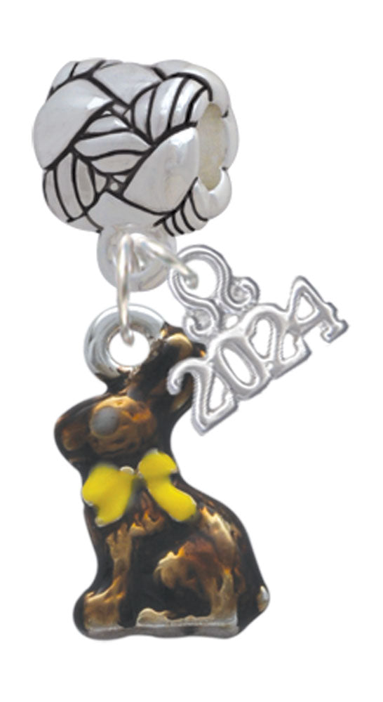 Delight Jewelry Silvertone 3-D Chocolate Bunny Woven Rope Charm Bead Dangle with Year 2024 Image 1