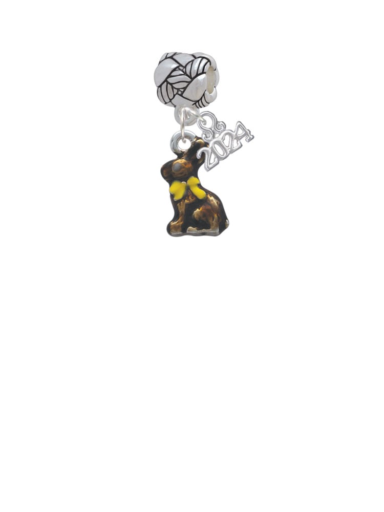 Delight Jewelry Silvertone 3-D Chocolate Bunny Woven Rope Charm Bead Dangle with Year 2024 Image 2