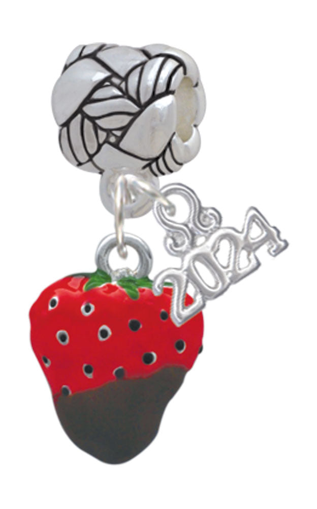 Delight Jewelry Silvertone 3-D Chocolate Dipped Strawberry Woven Rope Charm Bead Dangle with Year 2024 Image 1