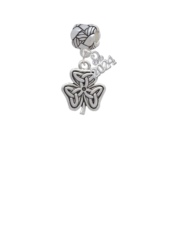 Delight Jewelry Silvertone Shamrock with Celtic Knot Woven Rope Charm Bead Dangle with Year 2024 Image 2