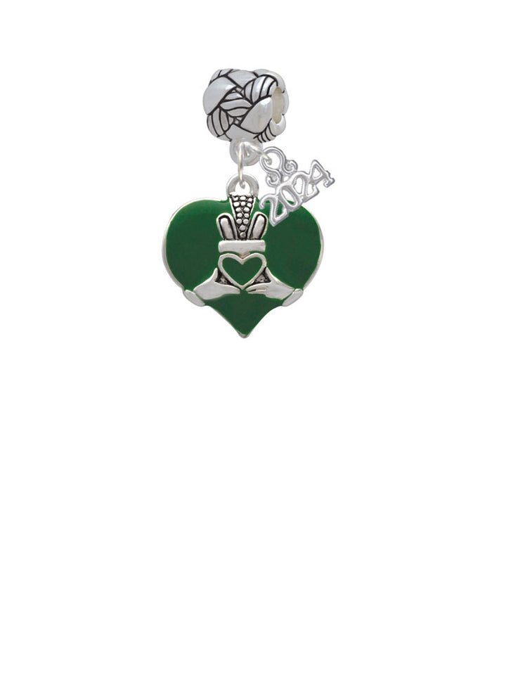 Delight Jewelry Silvertone Large 2-D Claddagh on Green Heart Woven Rope Charm Bead Dangle with Year 2024 Image 2