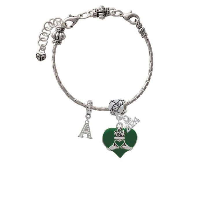 Delight Jewelry Silvertone Large 2-D Claddagh on Green Heart Woven Rope Charm Bead Dangle with Year 2024 Image 3
