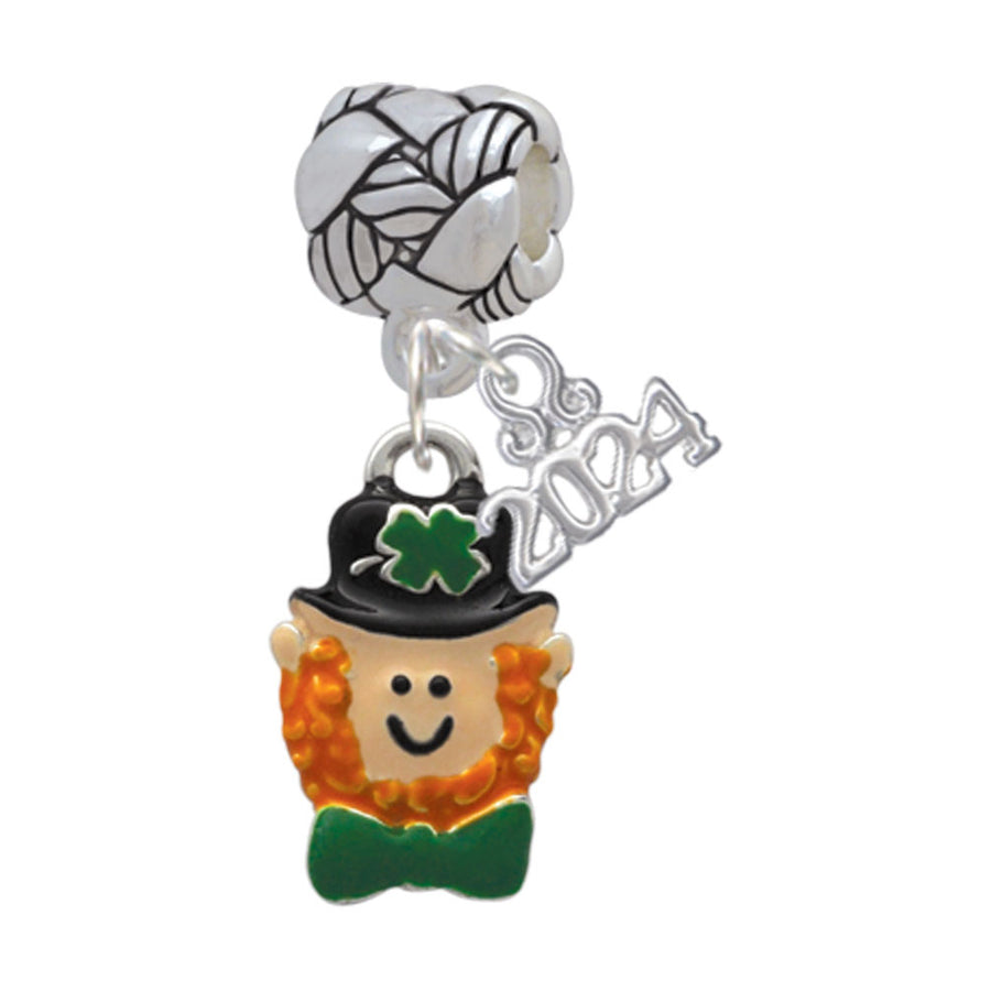 Delight Jewelry Silvertone Small Leprechaun with Bow Tie Woven Rope Charm Bead Dangle with Year 2024 Image 1