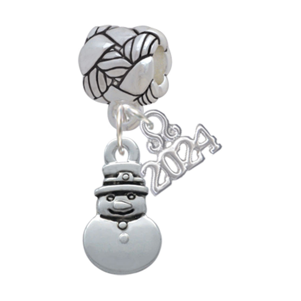 Delight Jewelry Silvertone Mini 2-D Snowman Woven Rope Charm Bead Dangle with Year 2024 Image 1