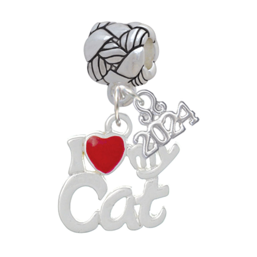 Delight Jewelry Silvertone I Heart My Cat Woven Rope Charm Bead Dangle with Year 2024 Image 1