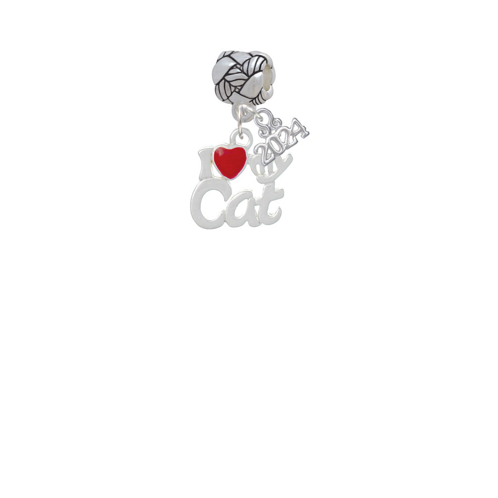 Delight Jewelry Silvertone I Heart My Cat Woven Rope Charm Bead Dangle with Year 2024 Image 2