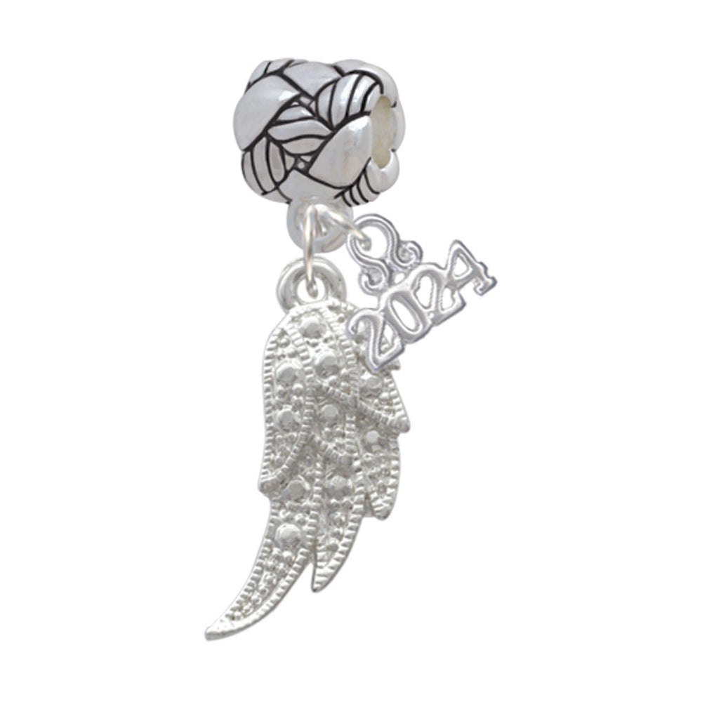 Delight Jewelry Silvertone Textured Angel Wing Woven Rope Charm Bead Dangle with Year 2024 Image 1
