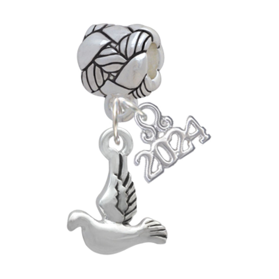 Delight Jewelry Silvertone 2-D Small Dove Woven Rope Charm Bead Dangle with Year 2024 Image 1