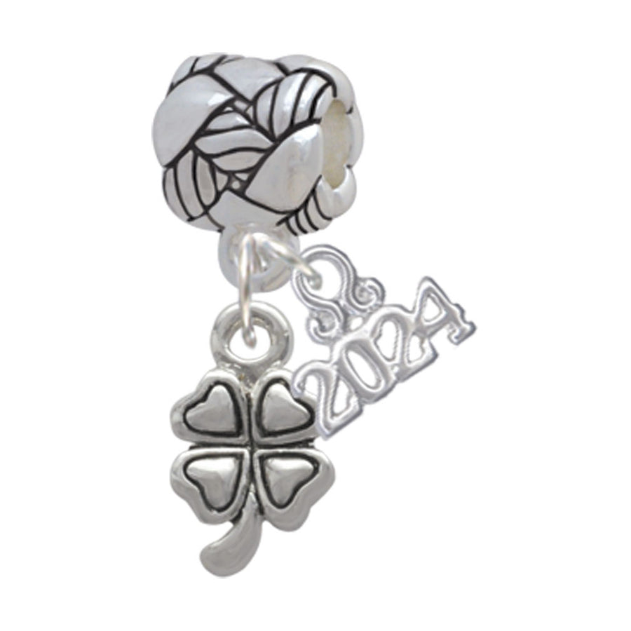 Delight Jewelry Silvertone Mini Four Leaf Clover Woven Rope Charm Bead Dangle with Year 2024 Image 1