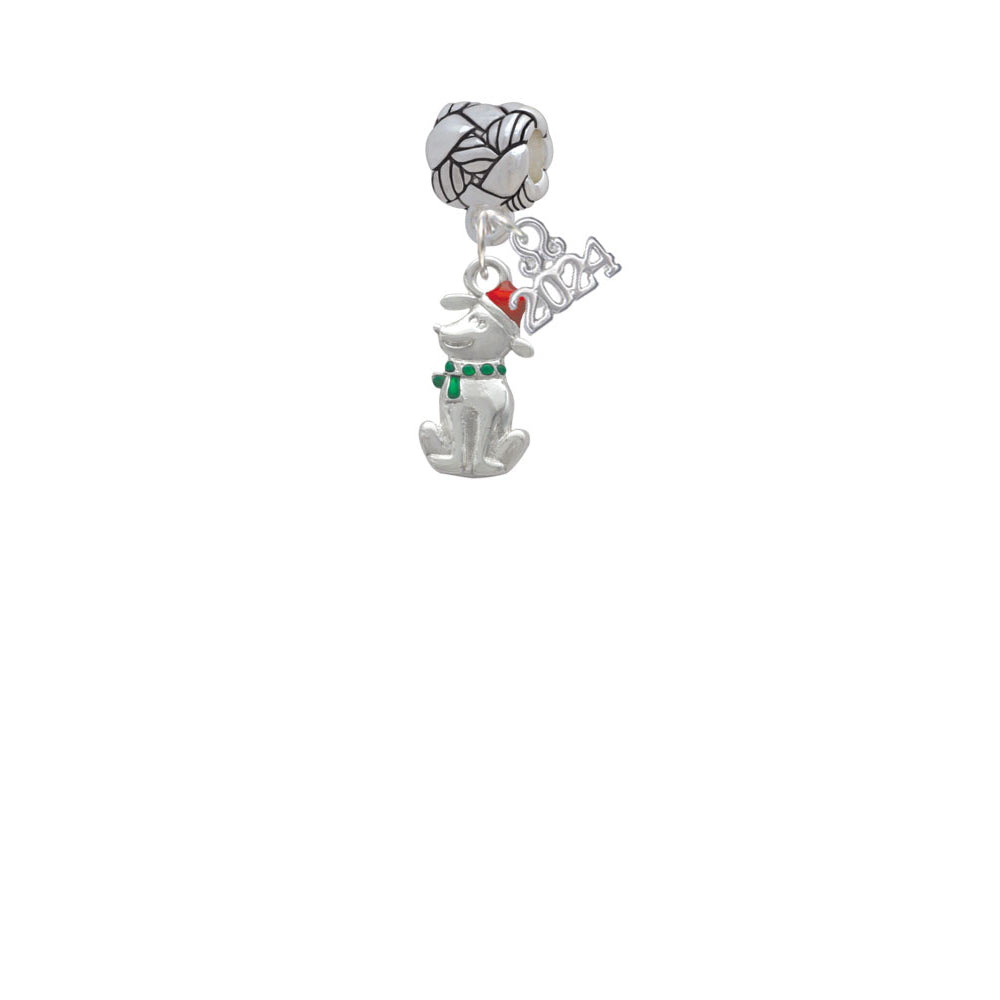 Delight Jewelry Silvertone 2-D Christmas Dog with Red Hat Woven Rope Charm Bead Dangle with Year 2024 Image 2