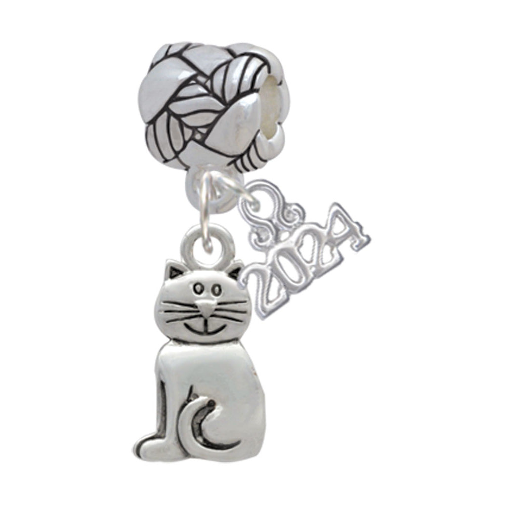 Delight Jewelry Silvertone 2-D Smiling Cat Woven Rope Charm Bead Dangle with Year 2024 Image 1
