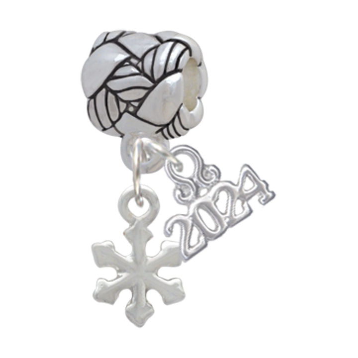 Delight Jewelry Silvertone Mini Snowflake Woven Rope Charm Bead Dangle with Year 2024 Image 1
