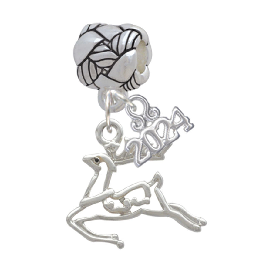 Delight Jewelry Silvertone 2-D Reindeer Woven Rope Charm Bead Dangle with Year 2024 Image 1