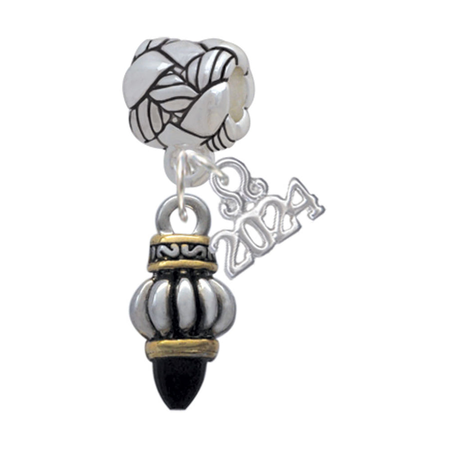 Delight Jewelry Two-tone Drop with Black Crystal Woven Rope Charm Bead Dangle with Year 2024 Image 1