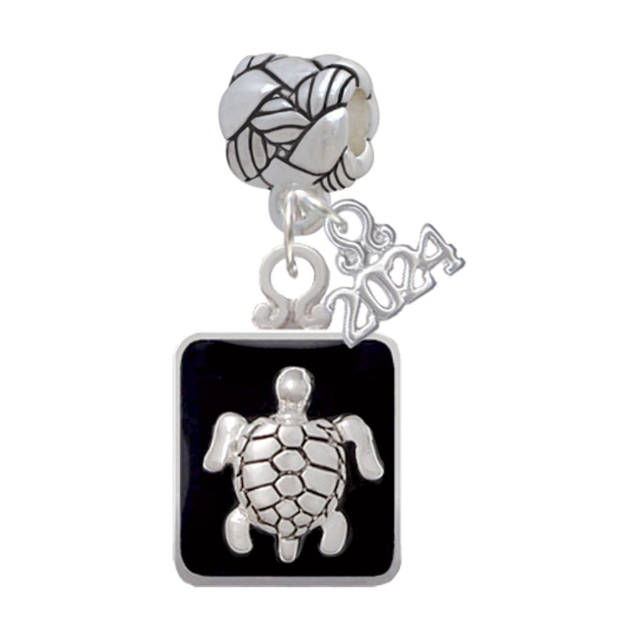 Delight Jewelry Silvertone Turtle on Black Frame Woven Rope Charm Bead Dangle with Year 2024 Image 1