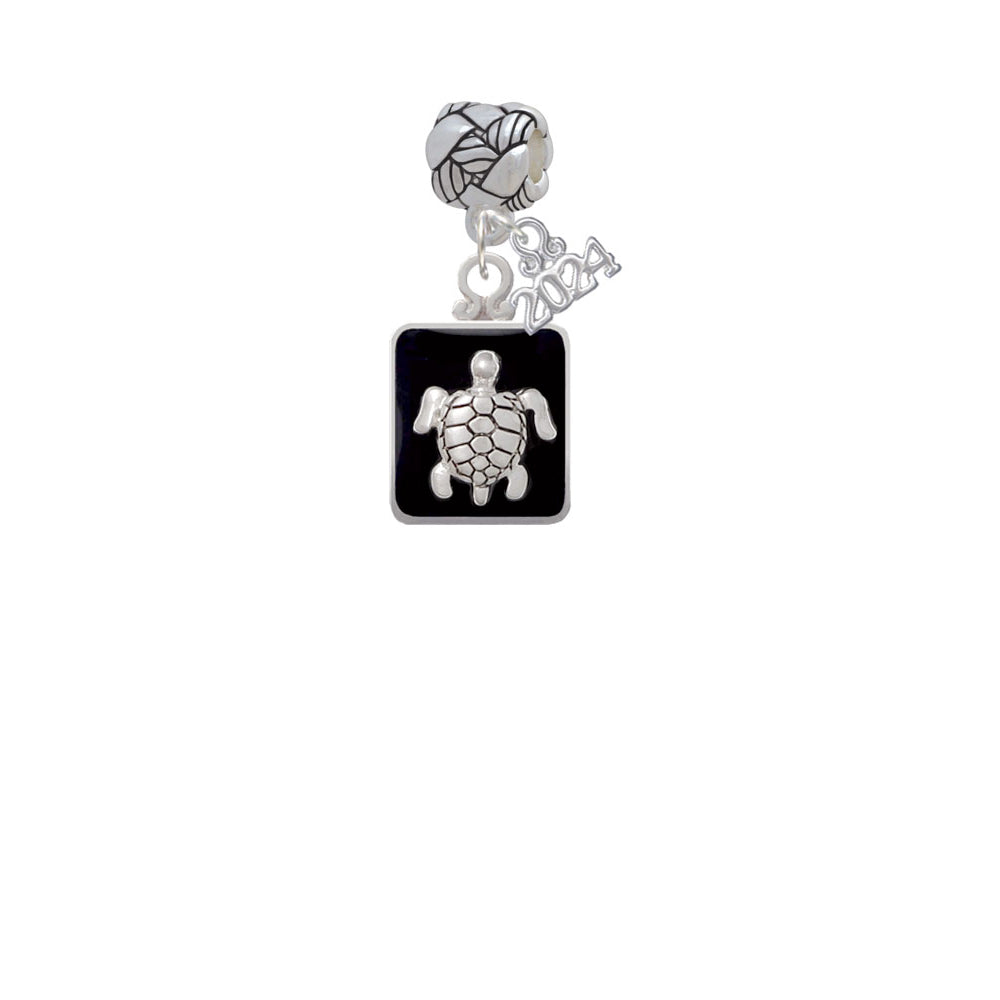 Delight Jewelry Silvertone Turtle on Black Frame Woven Rope Charm Bead Dangle with Year 2024 Image 2