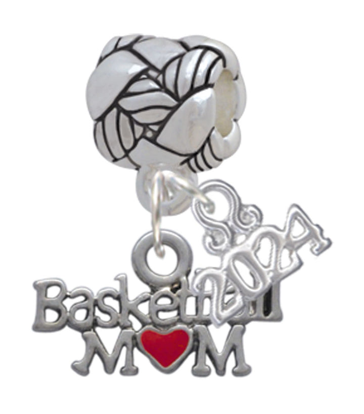 Delight Jewelry Silvertone Basketball Mom with Red Heart Woven Rope Charm Bead Dangle with Year 2024 Image 1