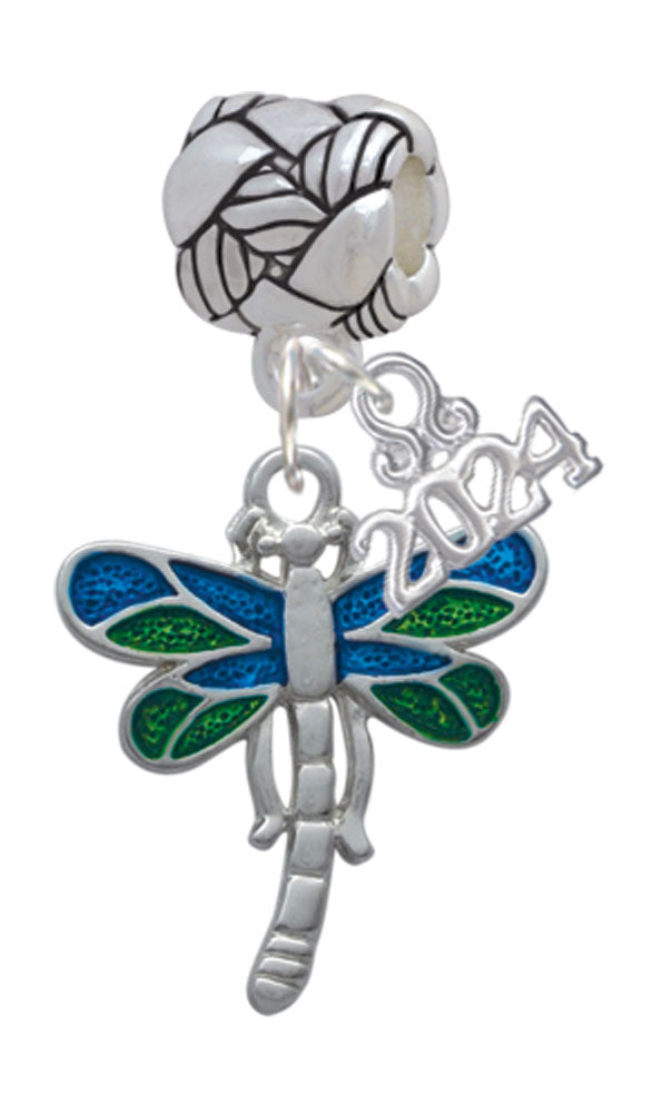 Delight Jewelry Silvertone Dragonfly with Green and Blue Wings Woven Rope Charm Bead Dangle with Year 2024 Image 1