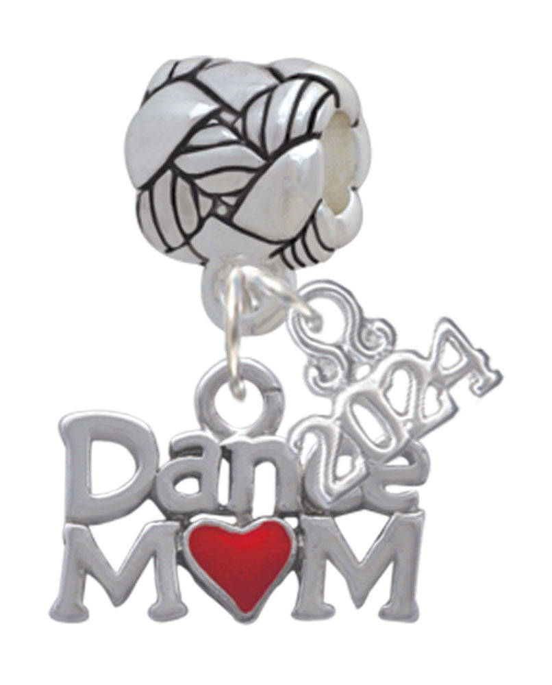 Delight Jewelry Silvertone Dance Mom with Red Heart Woven Rope Charm Bead Dangle with Year 2024 Image 1