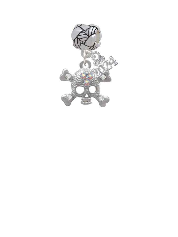 Delight Jewelry Silvertone Skull with 3 AB Crystals Woven Rope Charm Bead Dangle with Year 2024 Image 2
