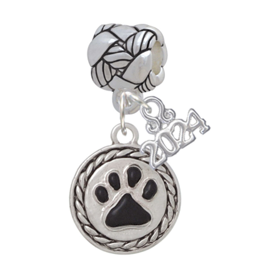 Delight Jewelry Silvertone Black Paw in Rope Border Woven Rope Charm Bead Dangle with Year 2024 Image 1