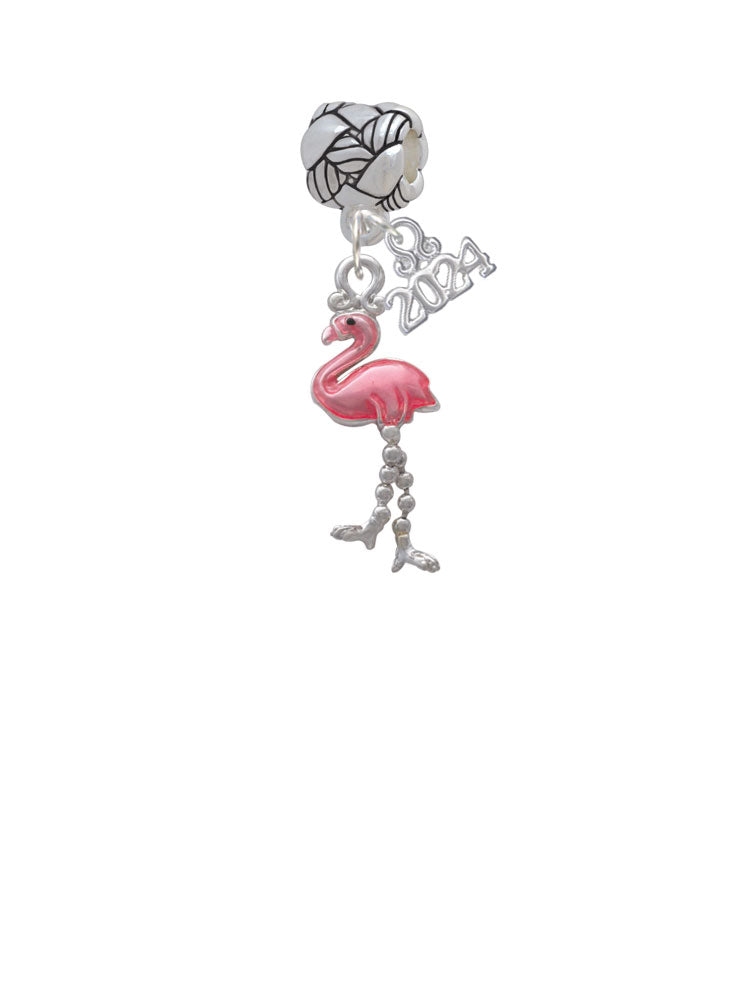 Delight Jewelry Silvertone Flamingo with Dangle Legs Woven Rope Charm Bead Dangle with Year 2024 Image 1