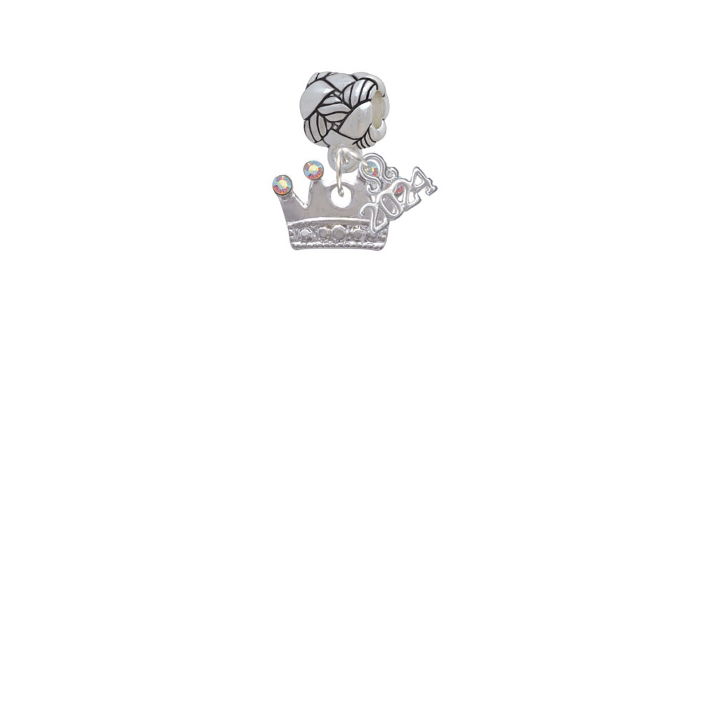 Delight Jewelry Silvertone Crown with Crystals and Textured Bottom Woven Rope Charm Bead Dangle with Year 2024 Image 2