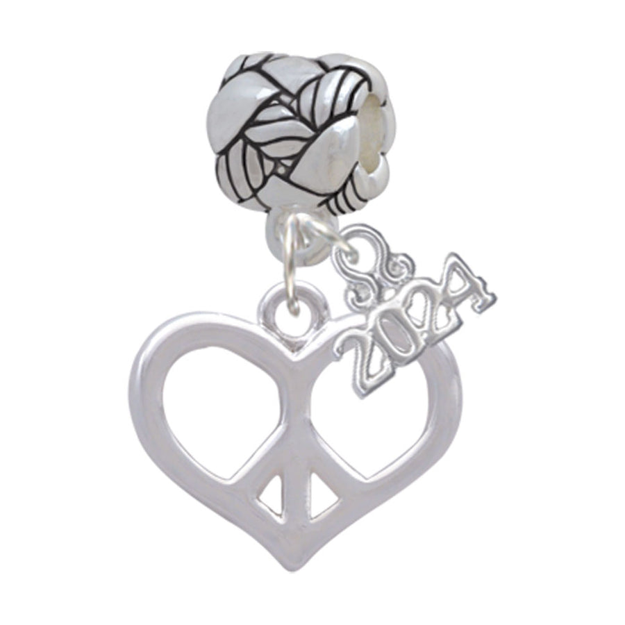 Delight Jewelry Silvertone Heart Peace Sign Woven Rope Charm Bead Dangle with Year 2024 Image 1