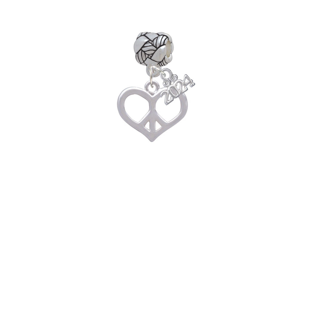 Delight Jewelry Silvertone Heart Peace Sign Woven Rope Charm Bead Dangle with Year 2024 Image 2