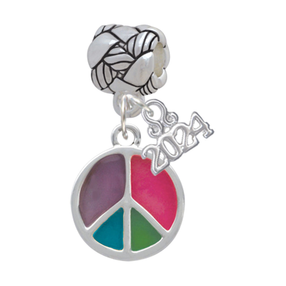Delight Jewelry Silvertone Multicolored Peace Sign Woven Rope Charm Bead Dangle with Year 2024 Image 1