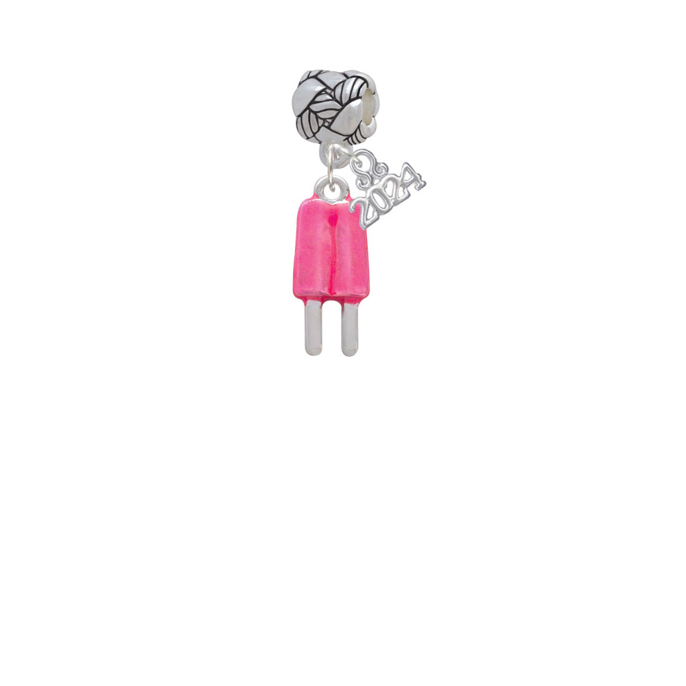 Delight Jewelry Silvertone Strawberry 2-D Popsicle Woven Rope Charm Bead Dangle with Year 2024 Image 1
