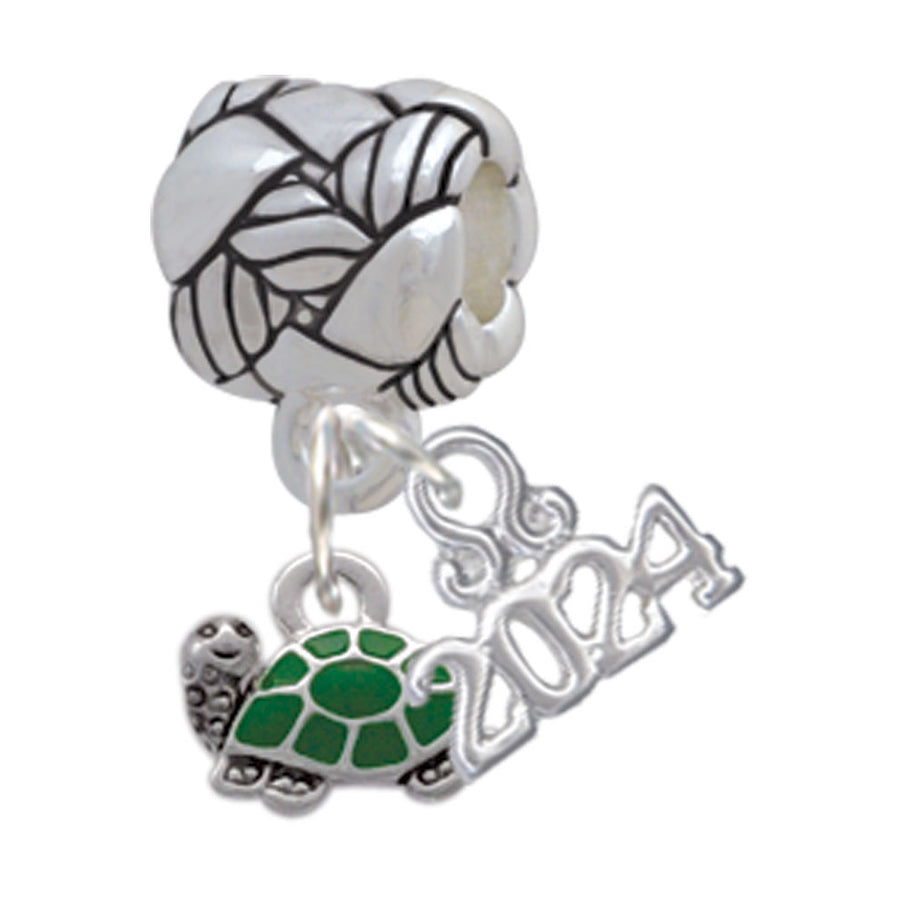Delight Jewelry Silvertone Mini Green Turtle - Side Woven Rope Charm Bead Dangle with Year 2024 Image 1