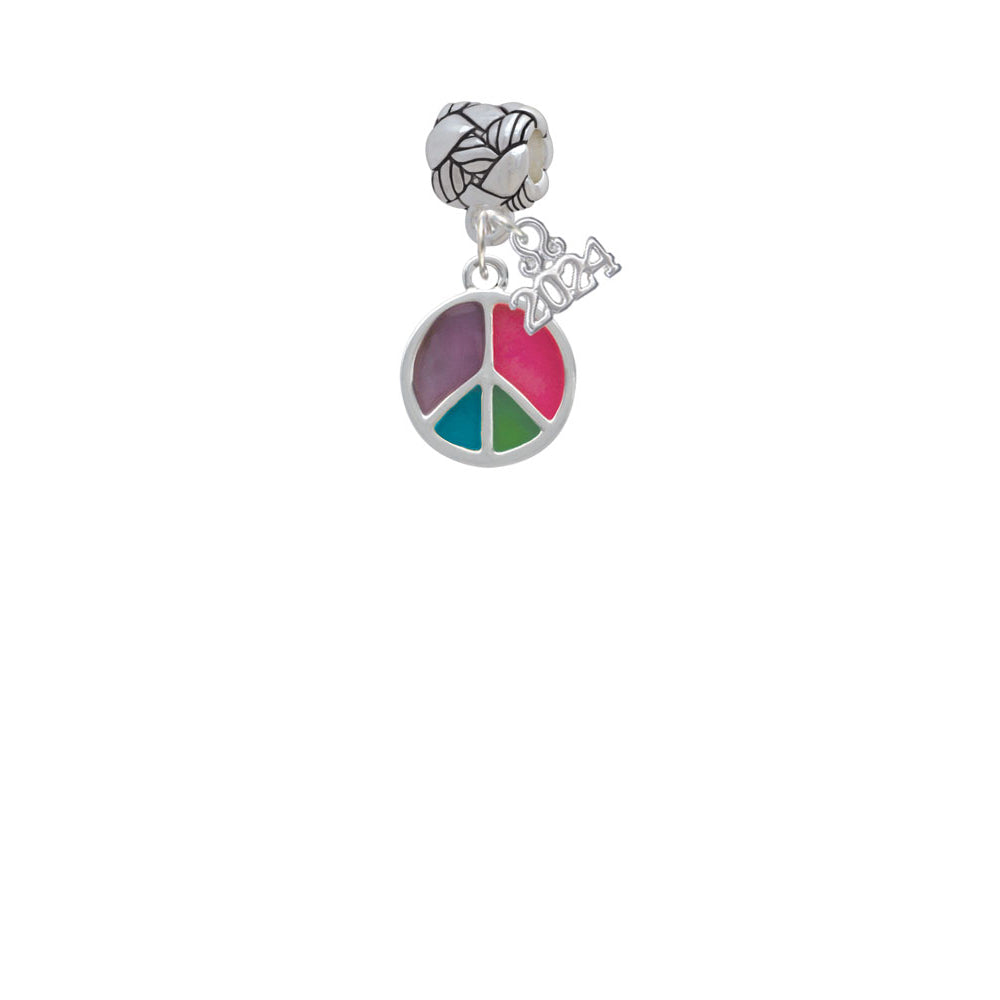 Delight Jewelry Silvertone Multicolored Peace Sign Woven Rope Charm Bead Dangle with Year 2024 Image 2