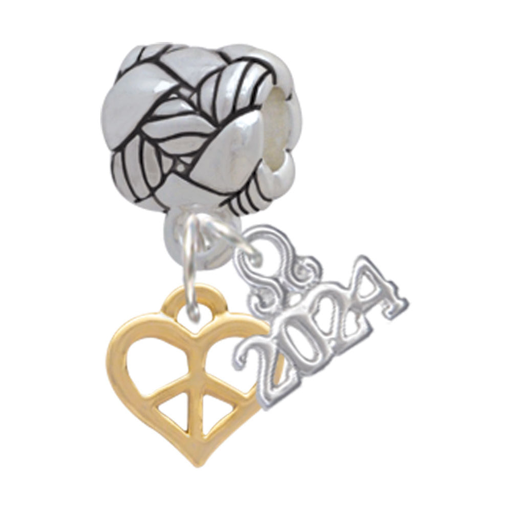 Delight Jewelry Goldtone Mini Heart Peace Sign Woven Rope Charm Bead Dangle with Year 2024 Image 1