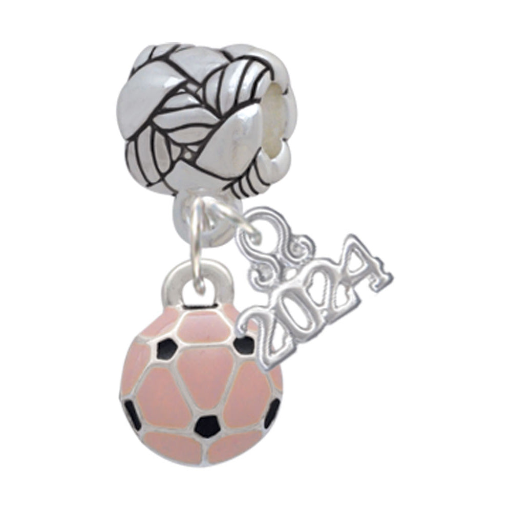 Delight Jewelry Silvertone Mini Pink Soccer ball Woven Rope Charm Bead Dangle with Year 2024 Image 1