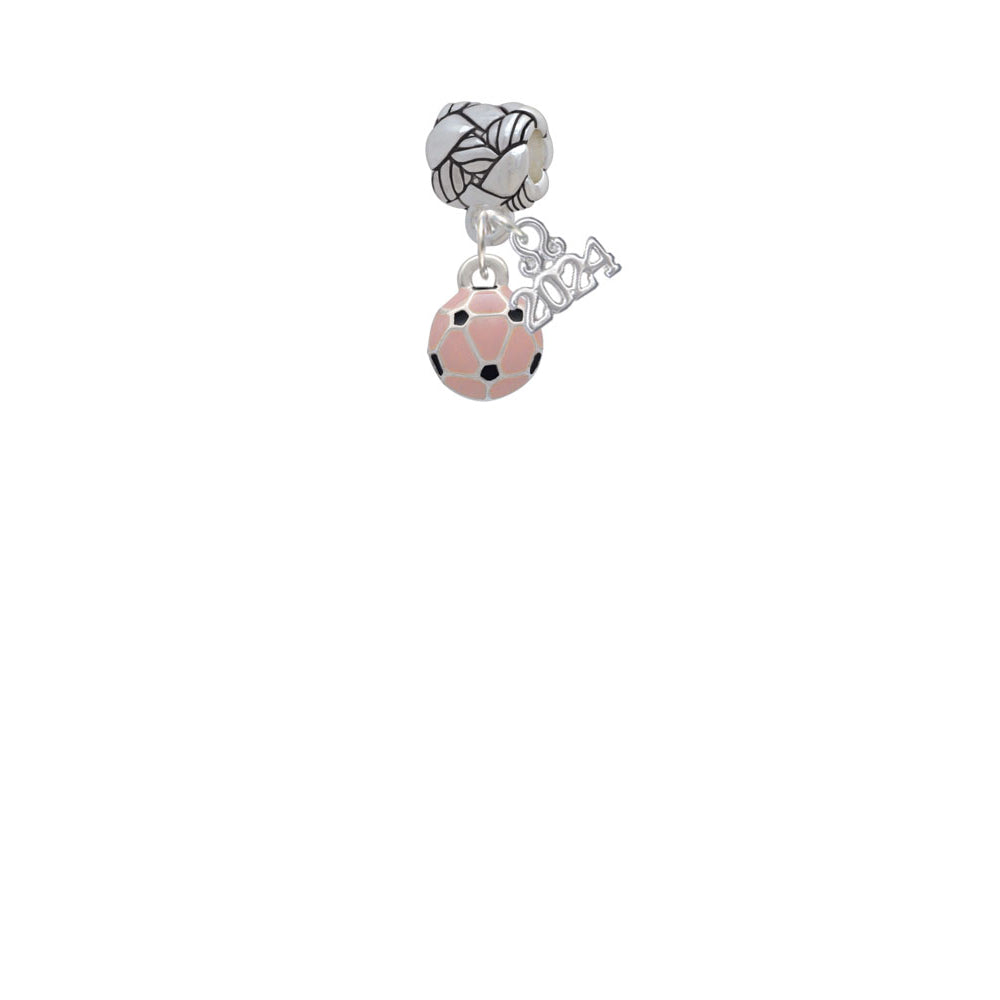 Delight Jewelry Silvertone Mini Pink Soccer ball Woven Rope Charm Bead Dangle with Year 2024 Image 2