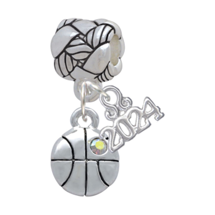 Delight Jewelry Silvertone Small Basketball with a AB Crystal Woven Rope Charm Bead Dangle with Year 2024 Image 1