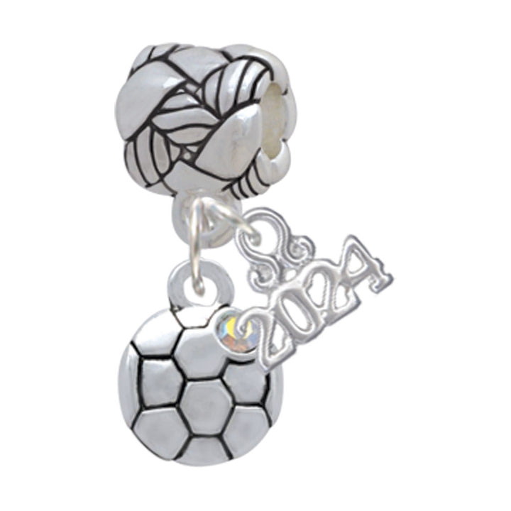 Delight Jewelry Silvertone Small Soccer ball with a AB Crystal Woven Rope Charm Bead Dangle with Year 2024 Image 1