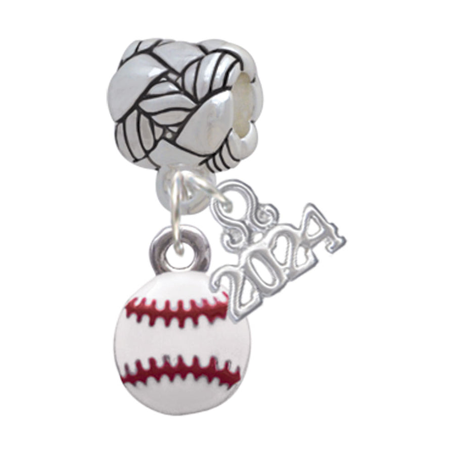 Delight Jewelry Silvertone Mini White Baseball - Woven Rope Charm Bead Dangle with Year 2024 Image 1