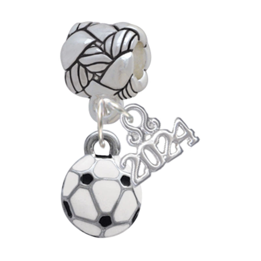 Delight Jewelry Silvertone Mini Enamel Soccer ball - Woven Rope Charm Bead Dangle with Year 2024 Image 1