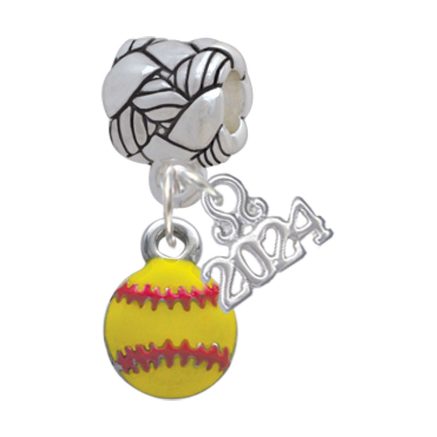 Delight Jewelry Silvertone Mini Yellow Softball - Woven Rope Charm Bead Dangle with Year 2024 Image 1