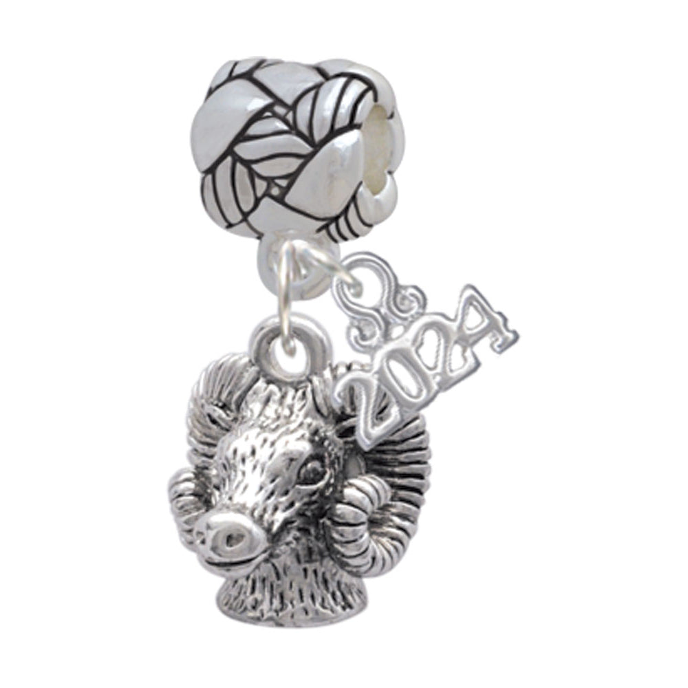 Delight Jewelry Silvertone Medium 3-D Ram Head Woven Rope Charm Bead Dangle with Year 2024 Image 1