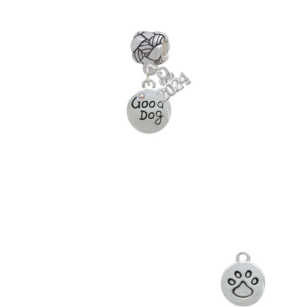 Delight Jewelry Silvertone Good Dog with AB Crystal and Paw Print Woven Rope Charm Bead Dangle with Year 2024 Image 2