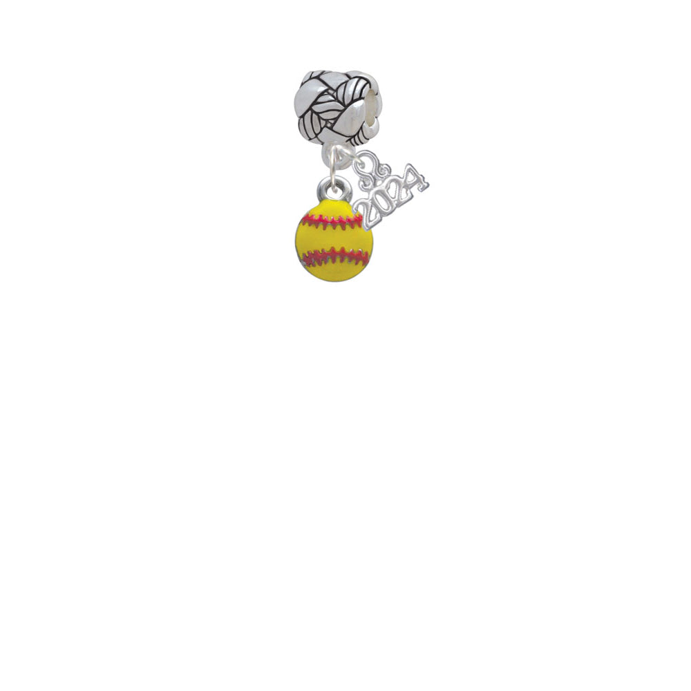Delight Jewelry Silvertone Mini Yellow Softball - Woven Rope Charm Bead Dangle with Year 2024 Image 2